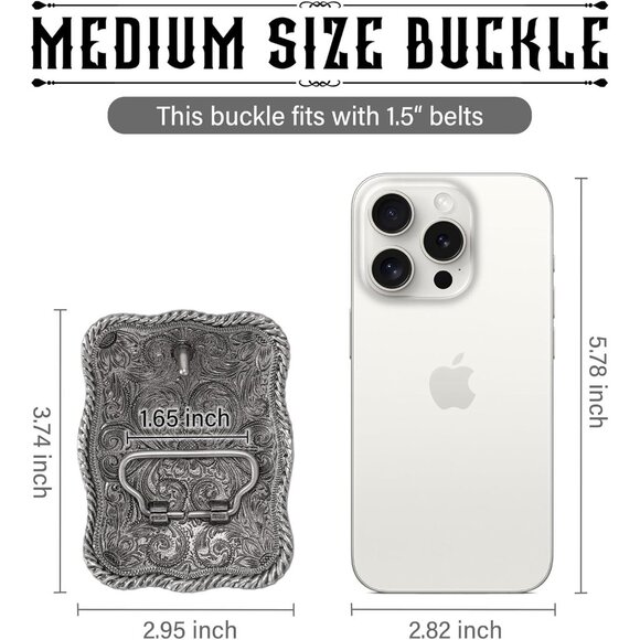 Unisex Silver Western Cowboy Belt Buckle - Texas Bull Skull Belt Buckle - Picture 4 of 6